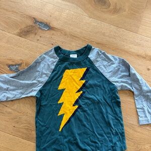 Hanna Andersson Green and Gray Lightning Bolt Long Sleeve Tee